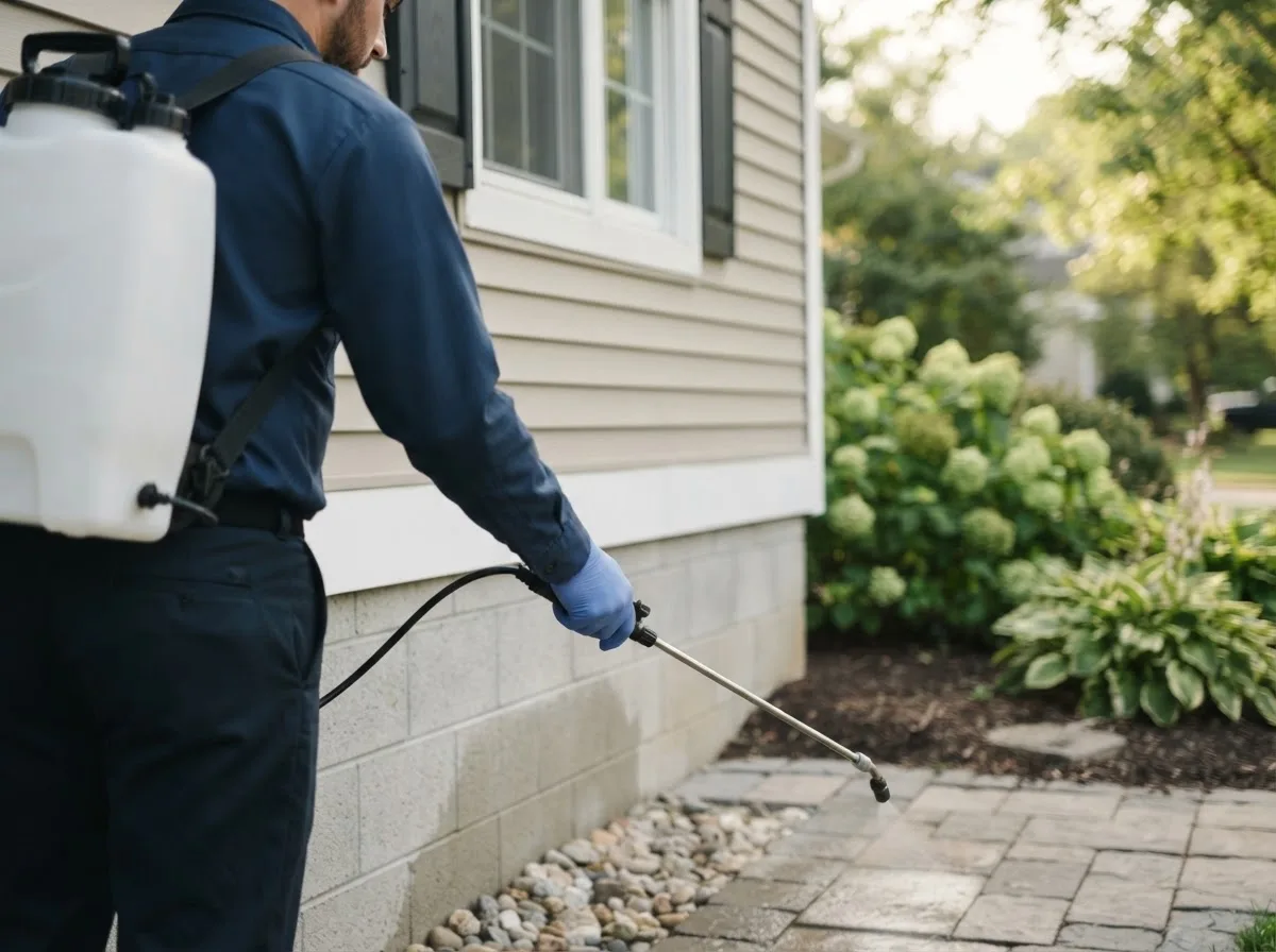 Pest control technician inspecting a home in Fennimore, WI